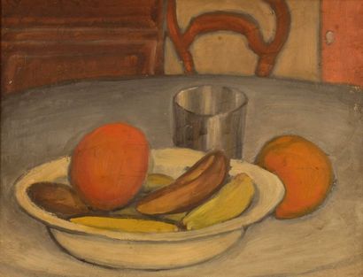 Robert PERNIN (1895-1975) Intérieur aux fruits Huile sur carton H.27 L.35 cm