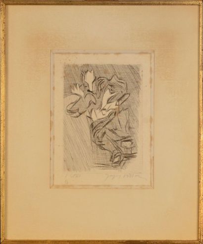 Jacques VILLON (1875-1963) Deux personnages Gravure à l'eau forte, signée en bas...