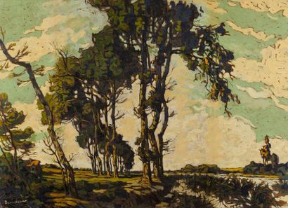 Eugène BROUILLARD (1870-1950) L'étang du Petit Glareins Huile sur trois cartons,...