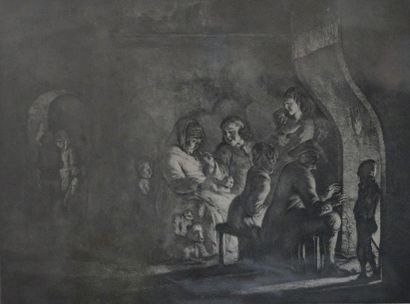 Jean-Jacques de BOISSIEU (1736-1810) Famille devant l'âtre Estampe monogrammée 1800...
