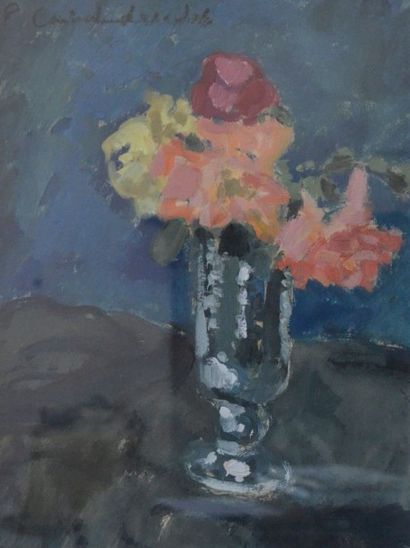 Pierre COMBET-DESCOMBES (1885- 1966) Bouquet de fleurs Huile sur panneau, signé en...