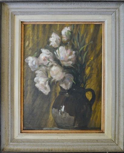 Adrien GODIEN (1873-1949) Bouquet de pivoines Huile sur panneau, signée en bas à...