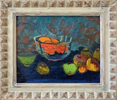 Suzanne RUETSCH (1902-2003) Nature morte aux pommes et aux oranges Huile sur toile,...