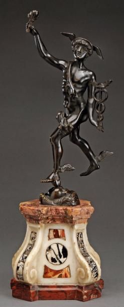 D'après JEAN de BOLOGNE Mercure Statuette en bronze patiné XIXe siècle H. totale...