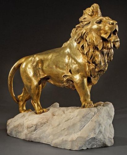 ROBERT BOUSQUET (1894-1917) Le lion de Belfort Bronze à patine médaille sur un socle...
