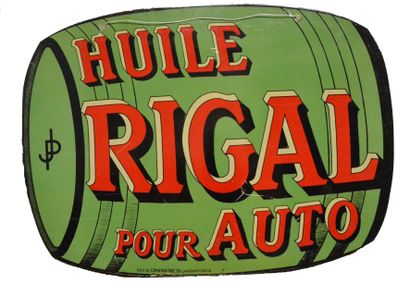 Huile RIGAL pour Auto Plaque publicitaire double face en métal, marquée «Louis CANNARD,...