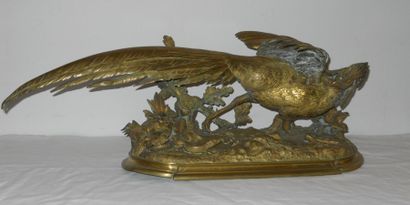 Jules Moigniez (1835-1894) Faisan et salamandre Bronze à patine médaille, signé et...