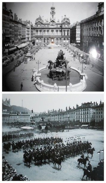 null Deux photographies de Lyon en noir et blanc encadrées :
- La Place des Terreaux,...