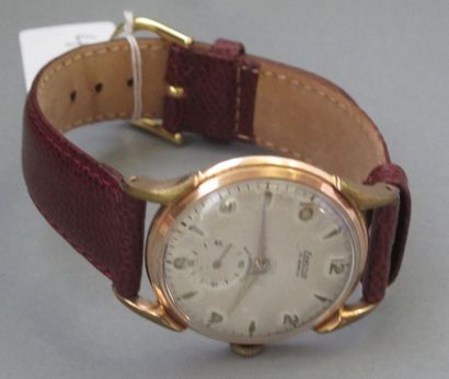 EXACTUS Bracelet-montre d'homme, boîtier et boucle acier, bracelet cuir bordeaux,...