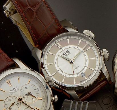 ORIS Automatic Bracelet-montre d'homme Artelier alarme. Boitier acier, bracelet cuir...