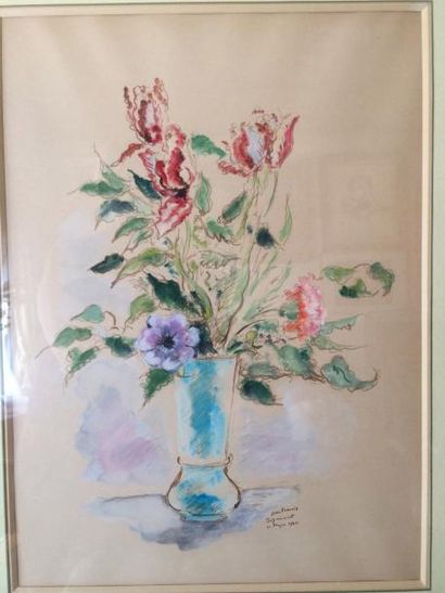 *André DIGNIMONT (1891 - 1965) Bouquet de fleurs Aquarelle et encre sur papier H....
