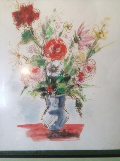 *André DIGNIMONT ( 1891- 1965) Bouquet de fleurs Encre et aquarelle H. 22,5 cm L....