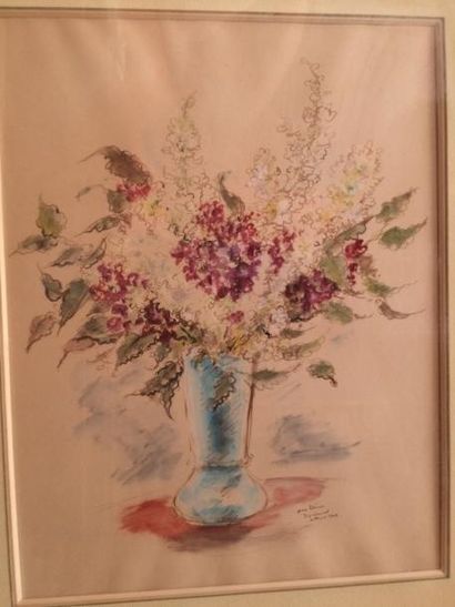 *André DIGNIMONT (1891 - 1965) Bouquet de fleurs Aquarelle sur trait de plume H....