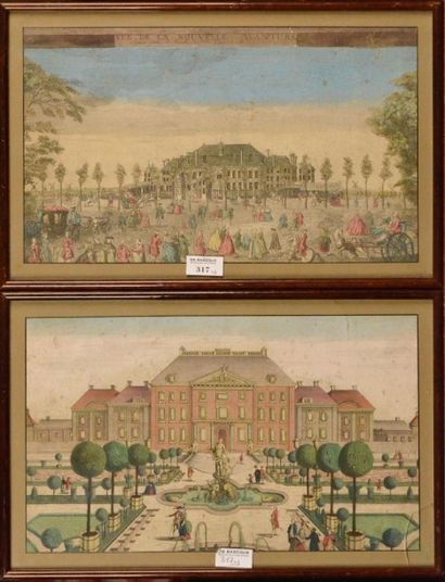 Imagerie de la rue Saint Jacques, XVIIIe siècle Trois rares gravures perforées, colorées...