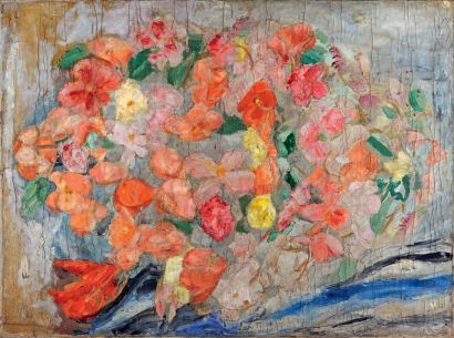 Jacqueline MARVAL (né en 1953) Grande composition florale Huile sur toile, signée...