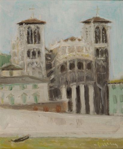 Henri VIEILLY (1900-1979) La Cathédrale Saint-Jean de Lyon vue depuis la Saône Huile...