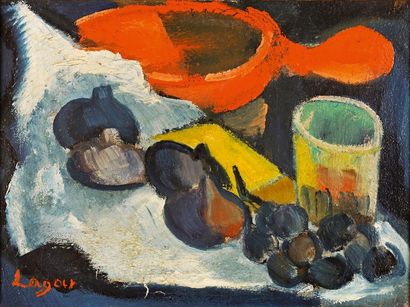 CELSO LAGAR (1891-1966) 
Composition aux figues et aux prunes
Huile sur toile, signée...