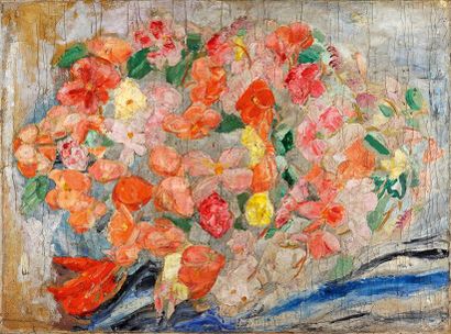Jacqueline MARVAL (né en 1953) 
Grande composition florale
Huile sur toile, signée...