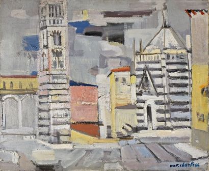 Antoine CHARTRES (1903-1968) 
La place à Pistoie (Toscane)
Huile sur toile, signée...