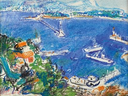 Marcel SAINT-JEAN (1914-1994) 
La Rade de Toulon
Pastel, signé en bas à droite
H....
