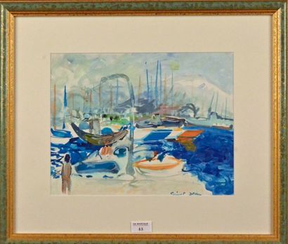 Marcel SAINT-JEAN (1914-1994) 
Bord de mer vers Saint-Mandrier (Var)
Aquarelle gouachée,...