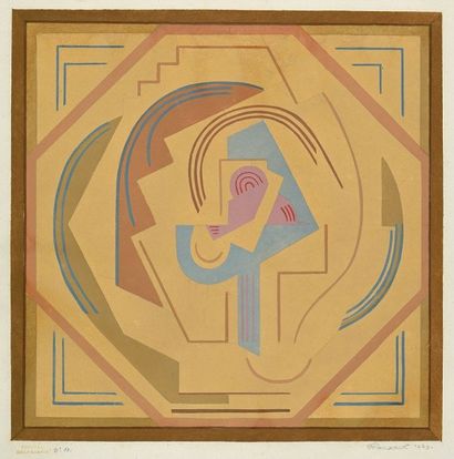 Robert Pouyaud (1901-1970) 
Composition cubiste
Gouache au pochoir, signée et datée...