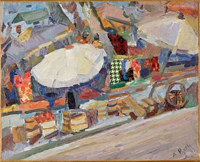 ALFRED RETH (1884-1966) 
Le petit marché 
Huile et collage sur toile, signée et datée...