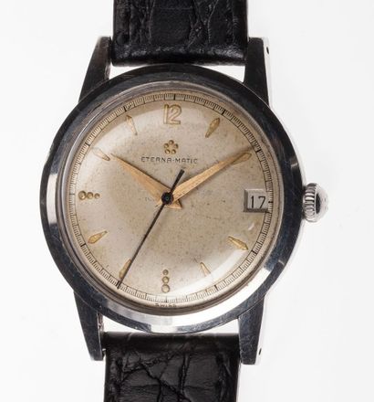 ETERNA Matic. Vers 1950 Montre bracelet homme. Boitier rond en acier, fond vissé...