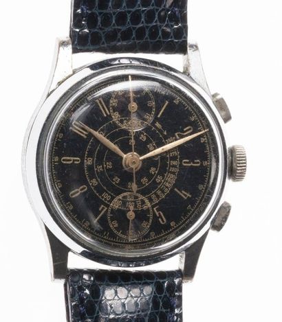 ORATOR Chronographe en acier. Vers 1950. Montre bracelet chronographe ORATOR. Boîtier...