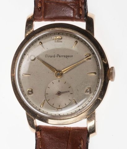 Girard Perregaux. Vers 1960 Montre bracelet homme. Boitier rond en or jaune 14k (585...
