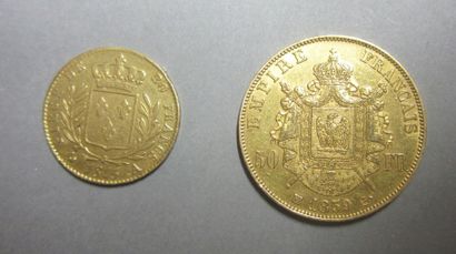 null Lot de deux pièces en or - 1 pièce de 50 francs Napoléon II tête nueI, 1859,...