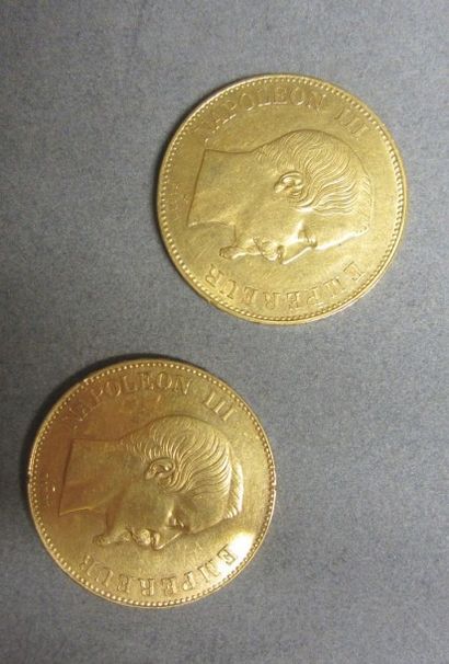 null Deux pièces en or, 100 francs profile Napoléon III (atelier A, 1857-1858) Poids:...