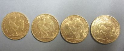 null Quatre pièces de 20 FRS OR: 1906 x2; 1909; 1911