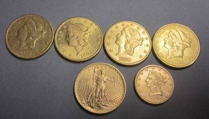 null Lot: 4 pièces en or, 20 dollars type Liberté (1877-1880-1902-1904) 1 pièce en...