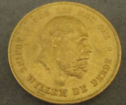 null Une pièce en or, 10 Florins hollandais, profil du prince Guillaume III - 1875...