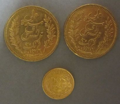 null Lot de 2 pièces en or de 20 Francs, Tunisie 1898 A et 1899 A, Sultan Ali Bey...