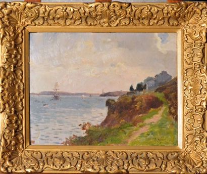 Gustave Edouard Le Sénéchal (peintre de la marine) Vue de la rade de Brest Huile...