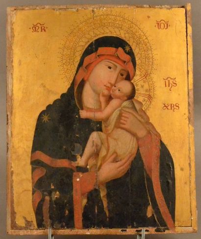 null Icône, travail du XIXème siècle dans le goût du XVIème Vierge à l'enfant H....