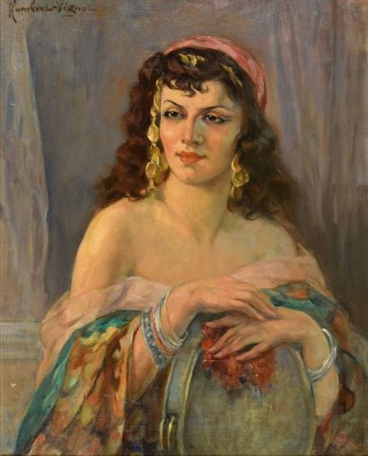 Léonie HUMBERT-VIGNOT(1879-1960) La bohémienne Huile sur toile signée en haut à gauche...