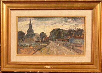 André RUFFIN (1898-1981) Village de Normandie Huile sur carton, signée en bas à gauche,...