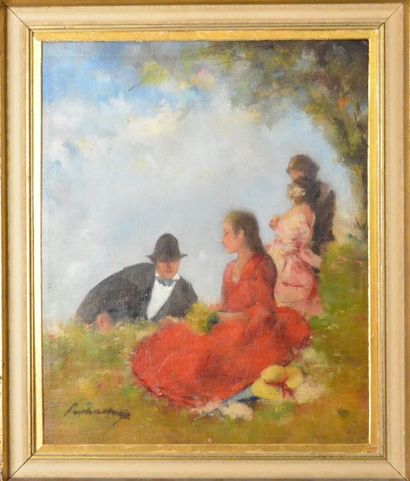 Istvan PRIHODA (1891-1965) Déjeuner sur l'herbe, Huile sur toile signée en bas à...