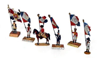 France Lot composé de soldats de plomb Révolution /
Premier Empire: six porte-drapeaux,...