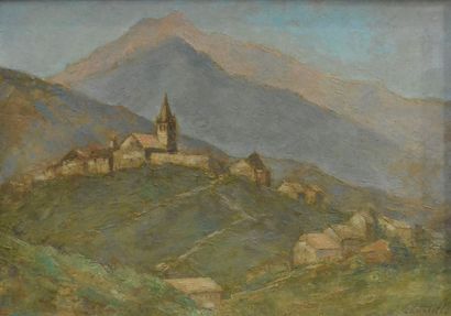 Clément CASTELLI (1870-1959) 
Village de La Grave au crépuscule
Huile sur toile,...
