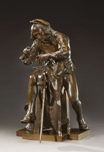 Adrien-Étienne GAUDEZ (1845-1902) 
Armurier
Bronze à patine brune signé
H. 53 cm
Accident...