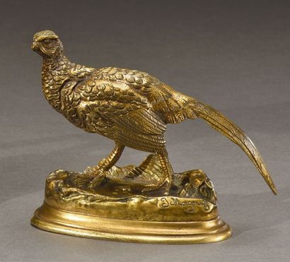 D'après Jules MOIGNIEZ (1835-1894) 
Faisan
Bronze à patine médaille, signé
H. 11,5...