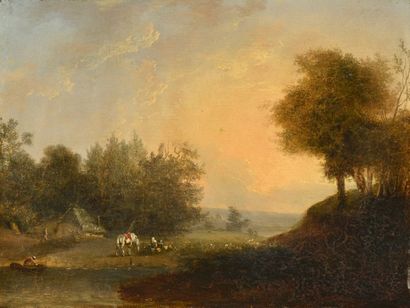 Attribué à Lazare BRUANDET (1755-1804) 
Cavaliers au repos dans des paysages
Deux...