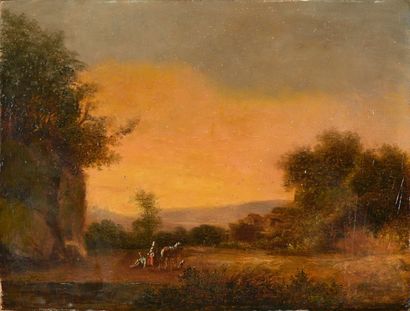 Attribué à Lazare BRUANDET (1755-1804) 
Cavaliers au repos dans des paysages
Deux...