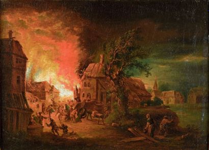 ATTRIBUÉ À JOHANN GEORG TRAUTMANN (1713-1769) 
Incendies nocturnes
Paire d'huiles...
