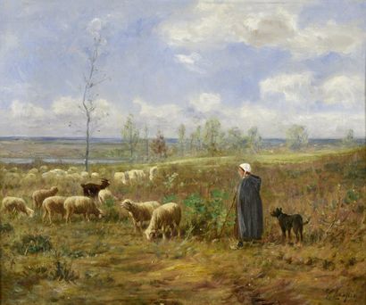 Albert CHARPIN (1842-1924) 
Moutons au pâturage
Huile sur toile, signée en bas à...