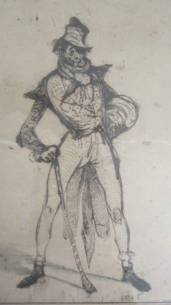 Attribué à Jean Ignace GERARD, dit GRANDVILLE (1803-1847) 
Caricature d'homme à la...